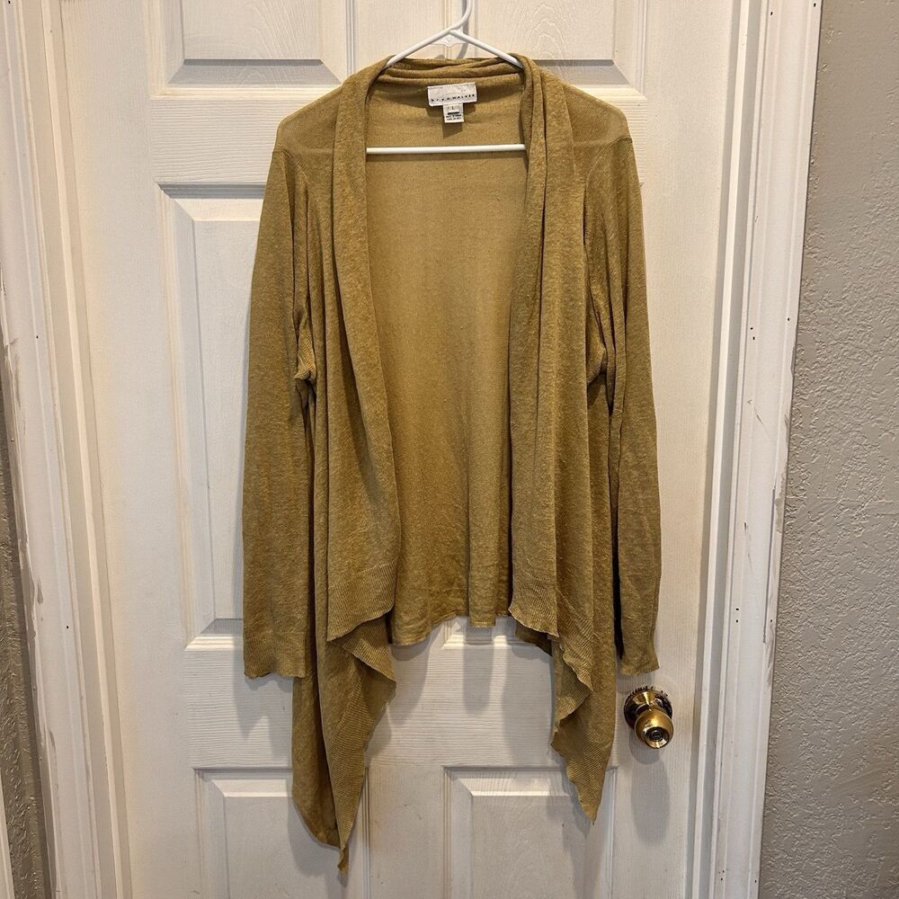 Bryn Walker Cardigan Jacket Womens Large‎ Linen Gold Open Lagenlook Boho Beach